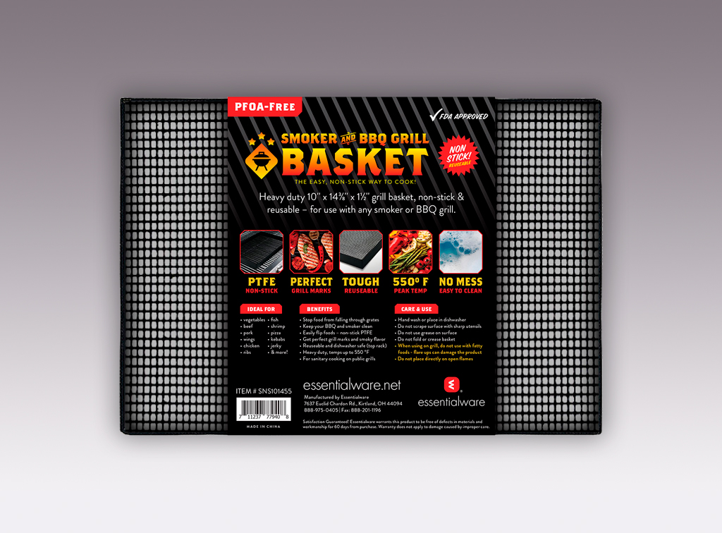 PTFE Non-stick Grill and Smoker Mesh Basket | 10" × 14 3/8" × 1.5" | Wide Weave